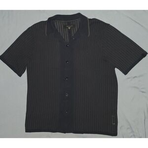 Rag & Bone Shirt Mens Large Blue Short Sleeve Knit Camp Button Up Geometric